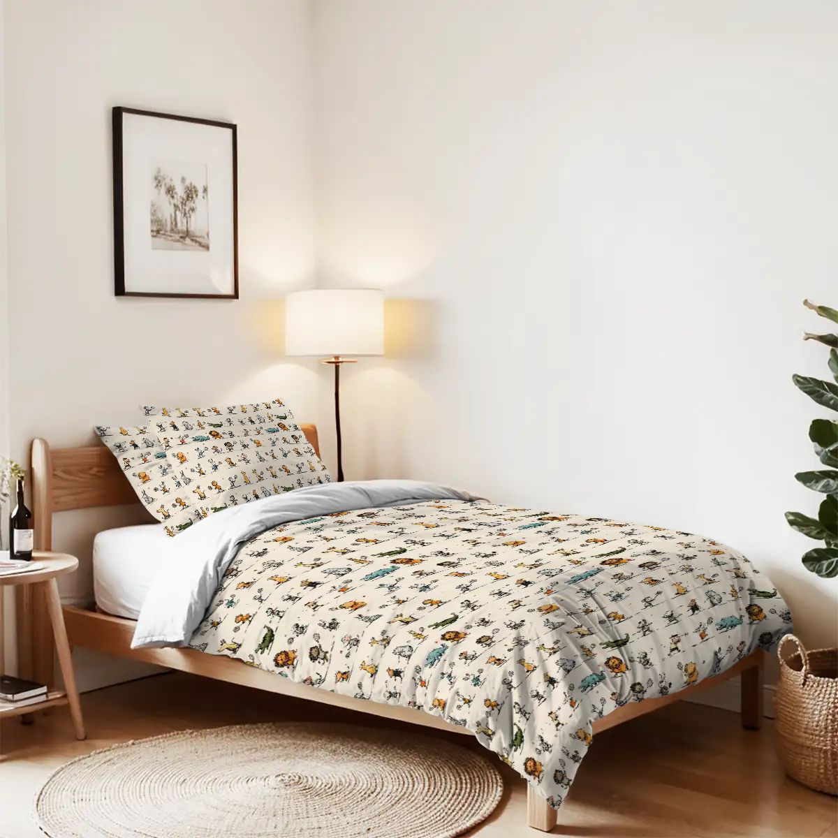 Twin Duvet Cover Set 68"x86" animals playing tennis final pattern
