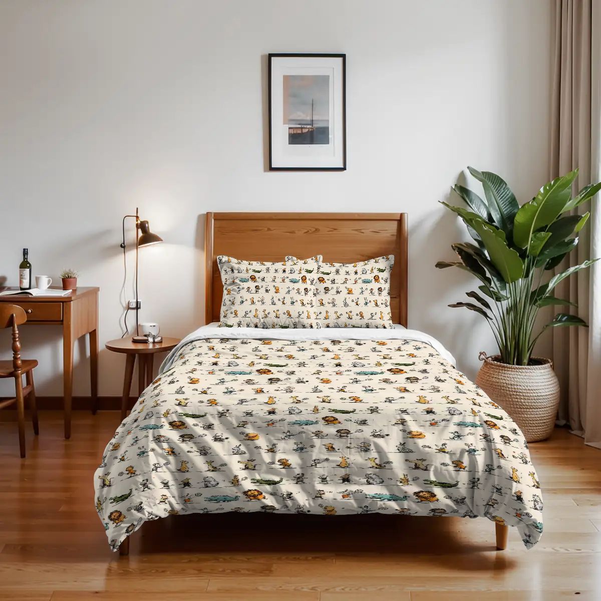 Twin Duvet Cover Set 68"x86" animals playing tennis final pattern