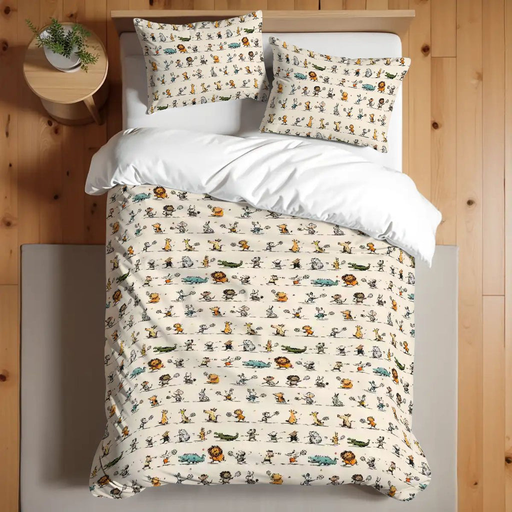 Twin Duvet Cover Set 68"x86" animals playing tennis final pattern